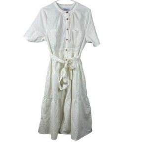 Lucy Avenue Tiered Corduroy Ivory Dress Size XL Prairie Cottagecore